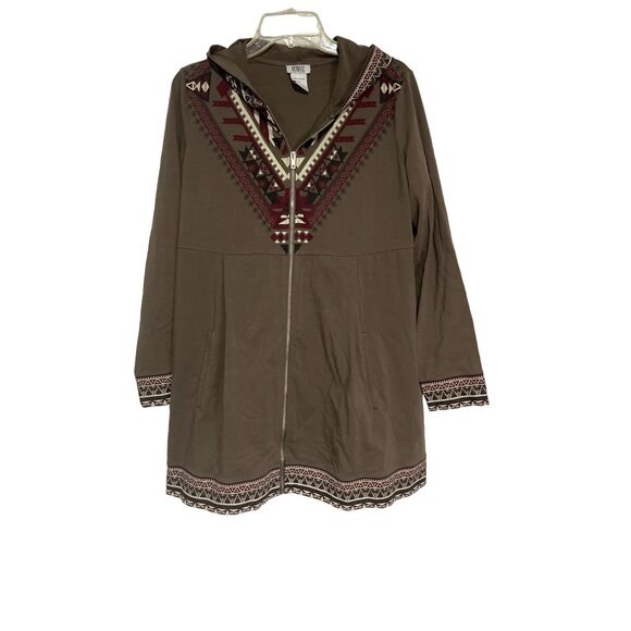 Monroe & Main Brown Tribal Print Hooded Zip-Up Jacket L Cotton/Spandex Blend - Picture 1 of 5